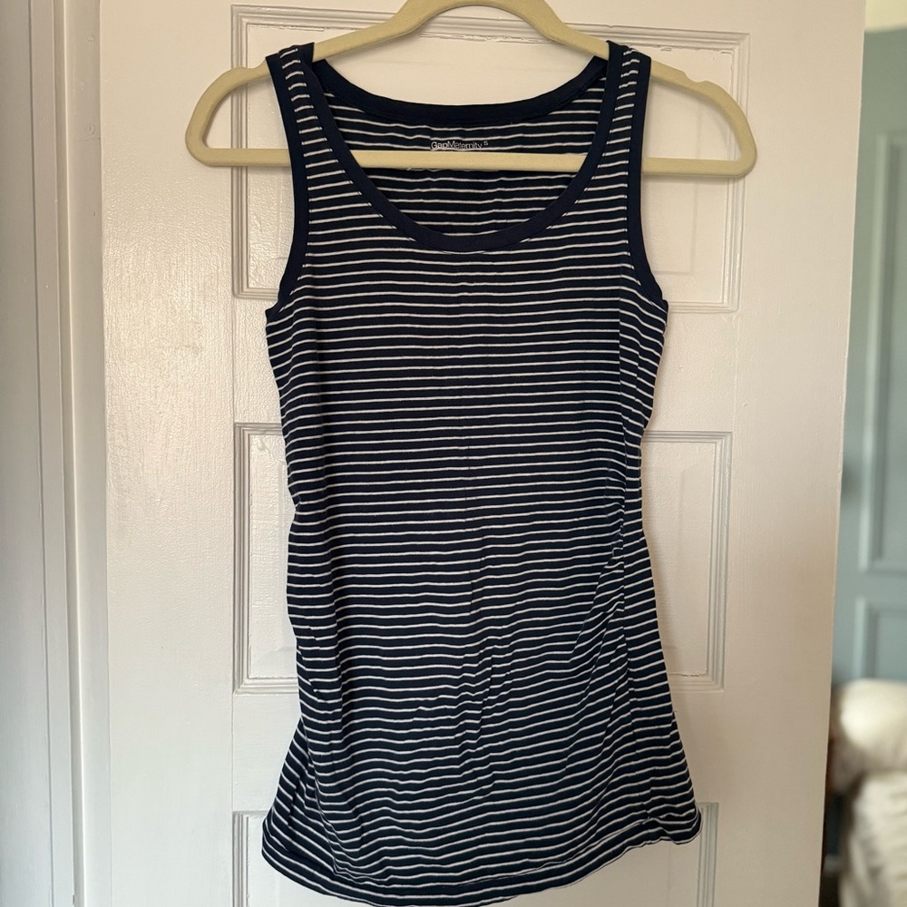 GAP Navy and White Striped Maternity Tank Top small